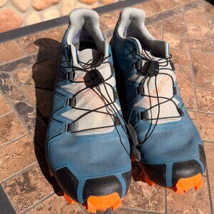 Salomon Speedcross Trail Running Shoes Men’s 9.5 Blue Orange Quicklace